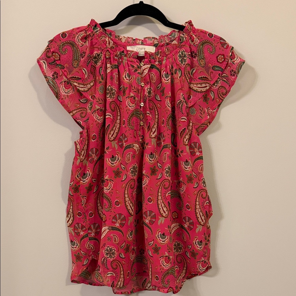 LOFT Women's Vibrant Pink Paisley Blouse